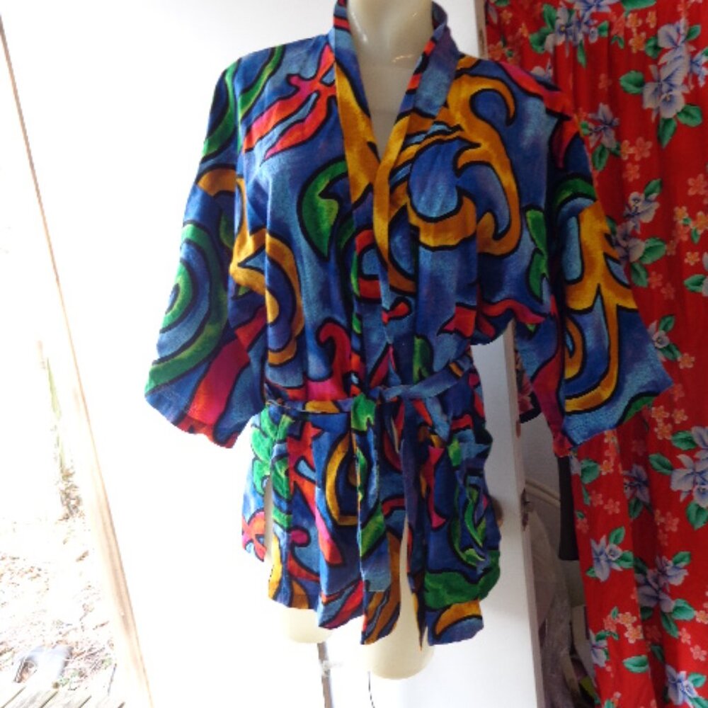 NOS Vintage Kai Nani Hawaii Multicolor Cotton Robe